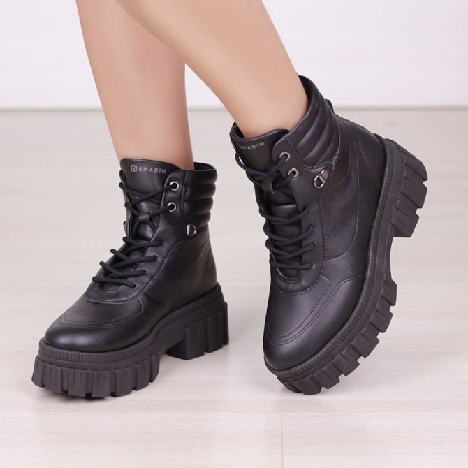 Bota Preta Bota Coturno Ramarim Tratorada Feminina COTURNO
