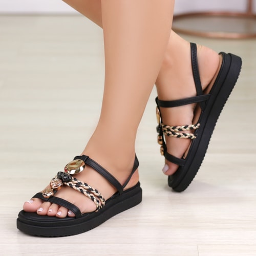 SANDALIA FLATFORM DAKOTA PRETO/GRANOLA/METAL CHAMPAGNE Y7635 SANDALIA FLATFORM DAKOTA PRETO/GRANOLA/METAL CHAMPAGNE Y7635