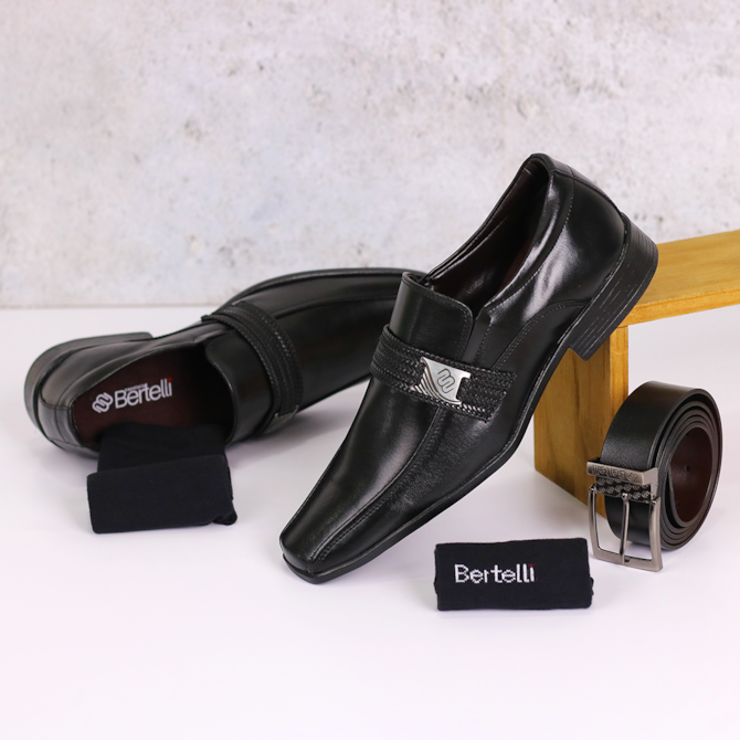 SAPATO SOCIAL KIT C/CINTO/MEIA BERTELLI PRETO MASCULINO 70136