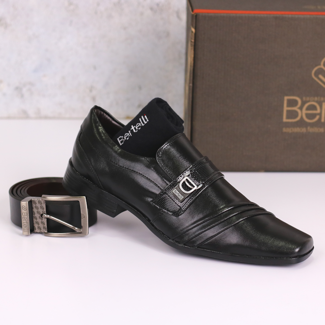 SAPATO SOCIAL KIT C/CINTO/MEIA BERTELLI PRETO MASCULINO 70210