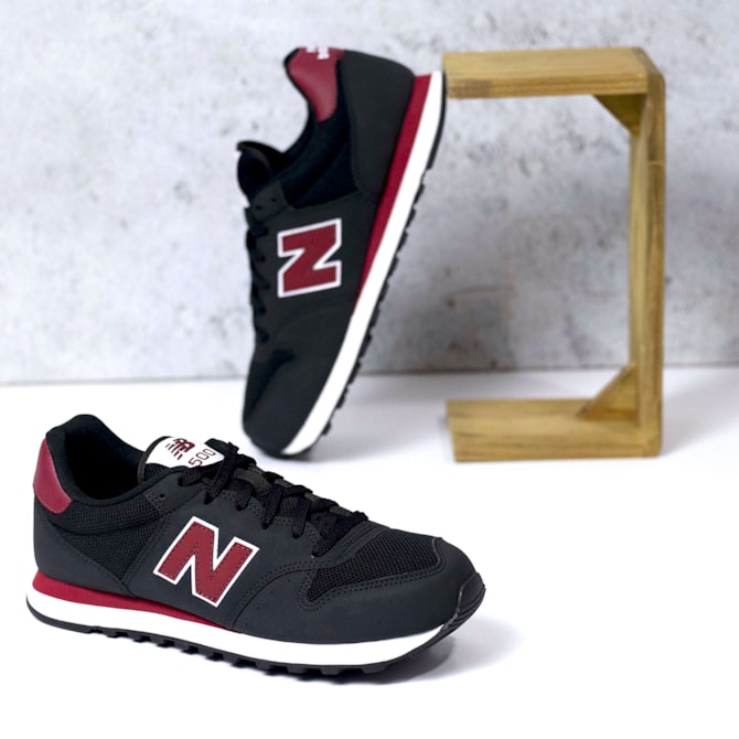 TENIS CASUAL NEW BALANCE PRETO/VERMELHO GM500V2