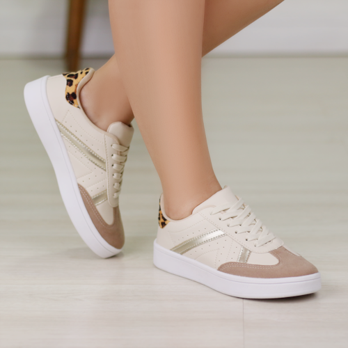 TENIS CASUAL PERFIL OFF WHITE/ELEGANCE OURO 02435-77