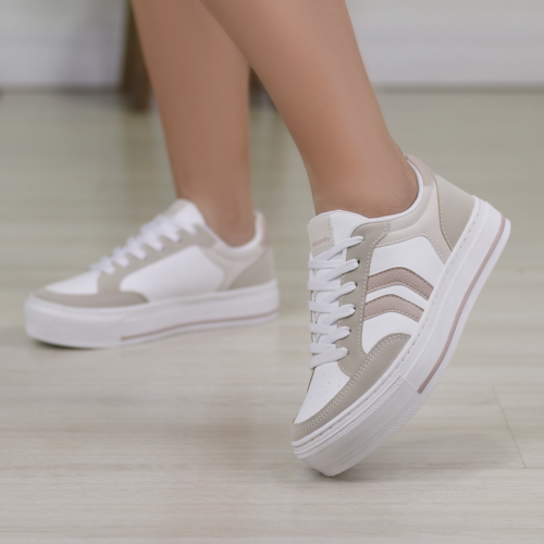 TENIS CASUAL VIA COMFY BRANCO/CINZA/BEGE/BRANCO 13749-PLCH