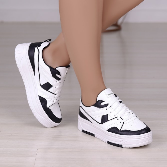 TENIS CASUAL VIA COMFY BRANCO/PRETO/BRANCO 17215-PLCH
