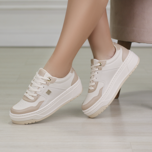 TENIS CASUAL VIA COMFY OFF WHITE/AMENDOA/OFF WHITE  16503-PLCH