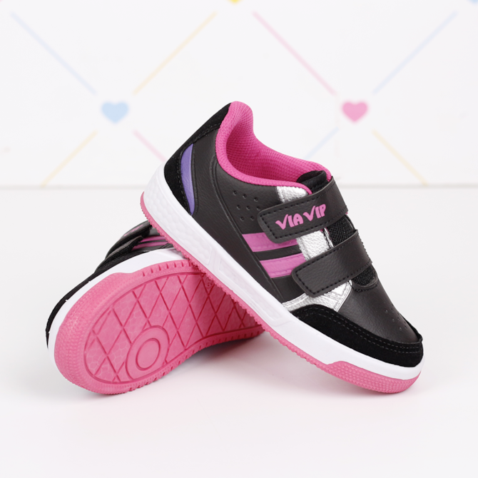 TENIS CASUAL VIA VIP PRETO ROSA PRETO/PINK VV3806