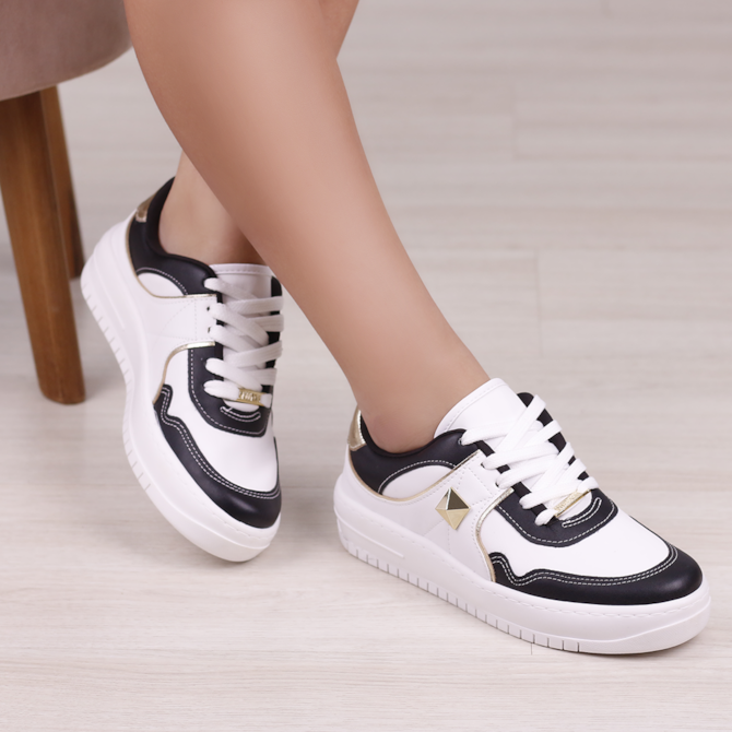 Vizzano Casual Tenis Vizzano Listra Tênis Feminino Vizzano Tênis Flatform Vizzano Listras Preto TENIS