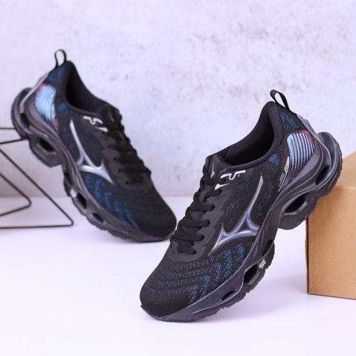 TENIS CORRIDA MIZUNO PRETO/PRETO WAVE STRATOS 2 TENIS CORRIDA MIZUNO PRETO/PRETO WAVE STRATOS 2