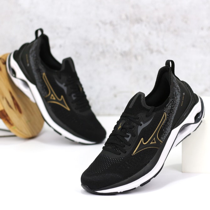 TENIS CORRIDA MIZUNO PRETO/ROSA CHOQUE WAVE MIRAI 6